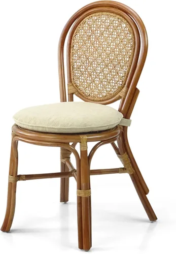 Miniatura 5 de Denver Dining - Silla auxiliar de mimbre hecha a mano con cojín color crema, ratán natural, colonial