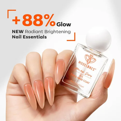 Miniatura 5 de modelones Esmalte de uñas, capa base 3 en uno, 0.5 onzas líquidas, fortalecedor de uñas transparente, secado rápido, larga duración, brillo