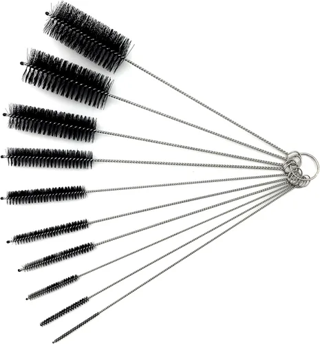Juego de 10 cepillos de limpieza para pajitas de acero inoxidable, cerdas de nailon duraderas, varios tamaños para popotes reutilizables, tazas para