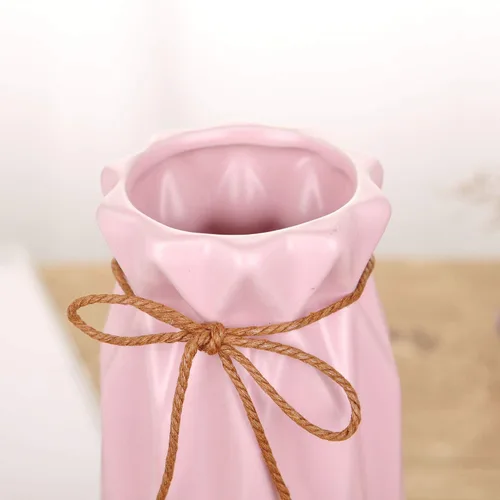 Miniatura 4 de VanEnjoy Floreros geométricos de cerámica rosa de 9 pulgadas para flores artificiales frescas, decoración para habitación, dormitorio, oficina