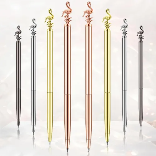 Outus 8 bolígrafos de flamenco lindos bolígrafos de regreso a clases, suministros de papelería, bolígrafo de metal, regalo para mujeres, profesores,