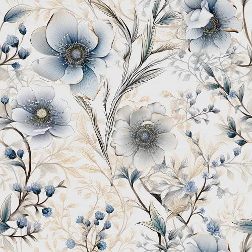 Papel Pintado Floral Plateado Gris/Azul/Blanco Flores de Amapola de Despegar y Pegar Papel de Contacto Fácil de Despegar Papel Adhesivo para Pegar
