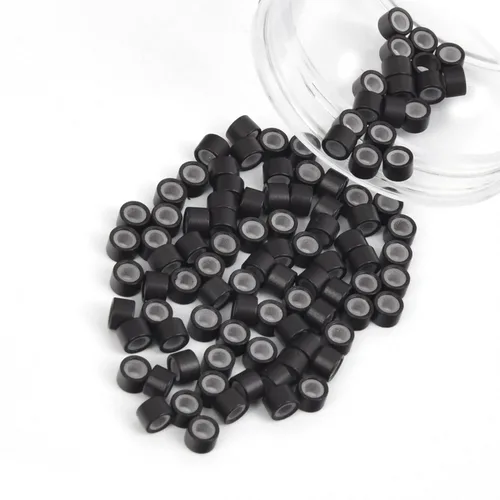 Miniatura 50 de Vlasy 100 Piezas Cuentas de Nano Anillo con Forro de Silicona para Extensiones de Cabello Humano con Nano Anillo 5 Colores Opcionales (Negro)