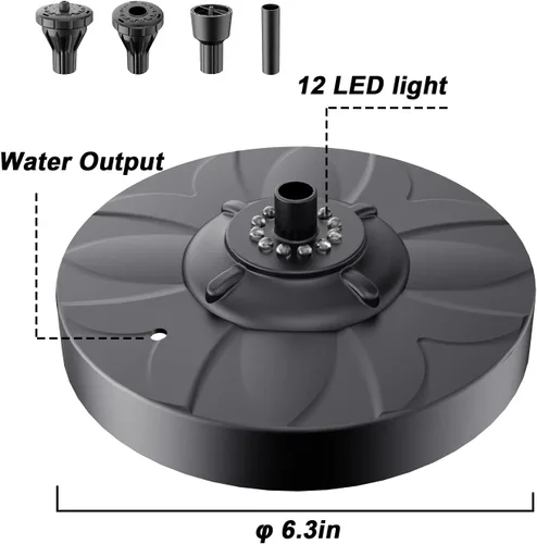 Miniatura 6 de Jutai Fuente eléctrica flotante de estanque luces LED coloridas, sistema de filtro integrado, bomba de fuente de cascada, cable de alimentación
