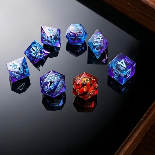 Miniatura 3 de DND Juego de dados de 8 piezas con ojo de dragón extra D20-Beholder's Eye Liquid Core Sharp Edge Resina poliédrica hecha a mano 2 × D20 D4 D6 D8 D10