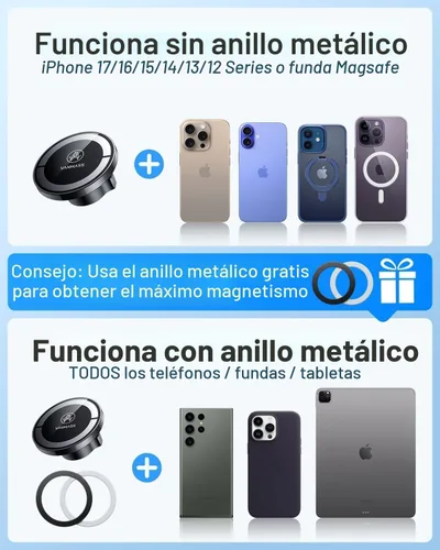 Miniatura 4 de 【Grado Militar】VANMASS para Soporte de Coche MagSafe【Magnético y Succión Más Fuerte Mejorados】Soporte de Teléfono Soporte Celular para Tablero