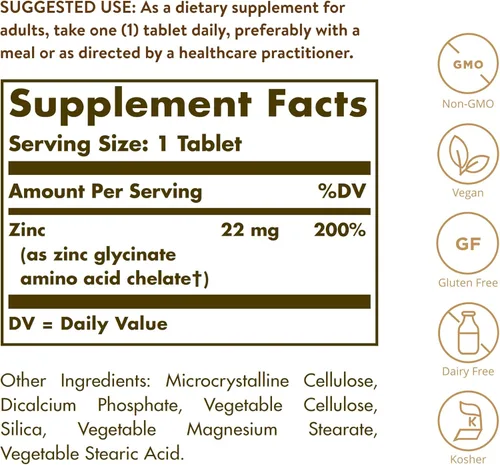 Miniatura 2 de Solgar Zinc quelado, 250 tabletas - Zinc para una piel sana - Apoya el crecimiento celular y la formación de ADN - Ejerce actividad antioxidante