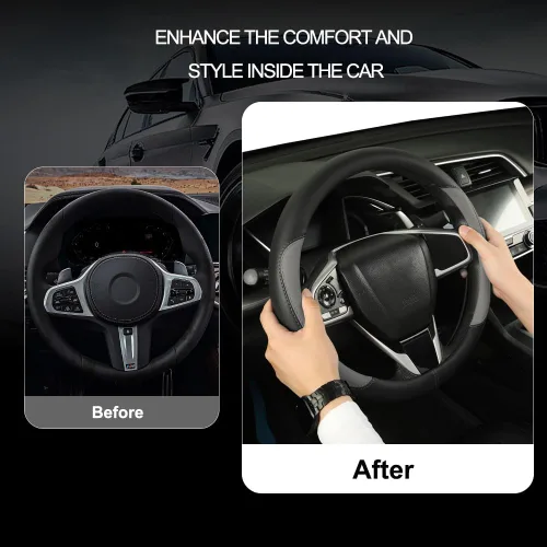 Miniatura 4 de Funda universal para volante de automóvil, funda de cuero de microfibra para volante de 14.5-15 pulgadas, protector antideslizante y transpirable