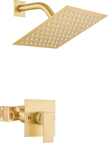 Airuida Juego de grifo de ducha para baño, sistema de ducha de lluvia de 8 pulgadas, cabezal de ducha cuadrado de una sola función, 1 mango con