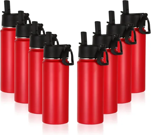 Miniatura 43 de Volhoply Paquete a Granel de 8 Botellas de Agua Aisladas de 18 Onzas, Botellas de Agua de Acero Inoxidable para Niños con Tapa con Pajita, Botella