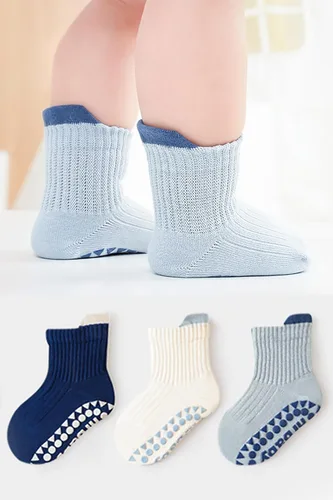 3 pares de calcetines unisex de algodón para bebé, con agarre de silicona antideslizante, sin costuras, para bebés, niños y niñas