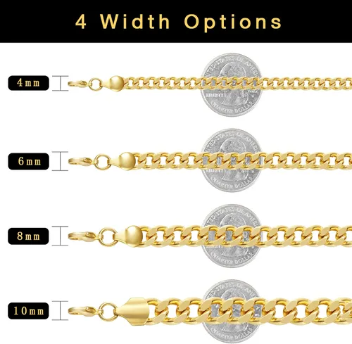 Miniatura 5 de EASYSO Cadena de eslabones cubanos de oro para hombres y mujeres collares de acero inoxidable de 14 quilates para niños 4680394in de ancho