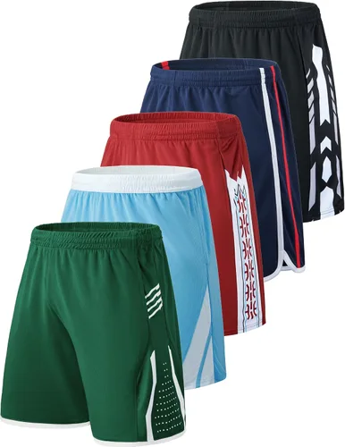 Miniatura 57 de Liberty Imports Paquete de 5 pantalones cortos de baloncesto atléticos de secado rápido para hombre, entrepierna de 9 pulgadas con bolsillos, ropa