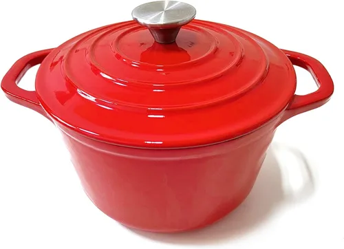 Miniatura 6 de HAWOK Horno holandés de hierro fundido esmaltado de 1.5 cuartos de galón, diámetro 6.3 pulgadas con tapa, rojo