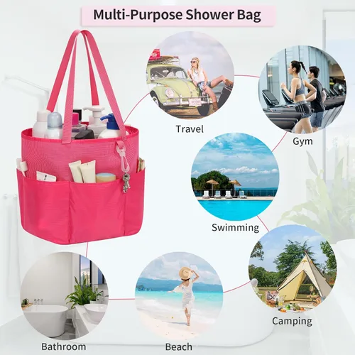 Miniatura 7 de Organizador de ducha de malla portátil, bolsa de aseo de viaje para mujeres y hombres, bolsa de ducha de gran capacidad, bolsa de baño de secado