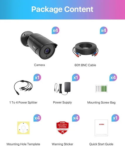Miniatura 9 de ZOSI Paquete de 4 cámaras de seguridad para el hogar de 1080p con grabación de audio, micrófono integrado, 2MP 1920TVL HD-TVI Cámaras CCTV