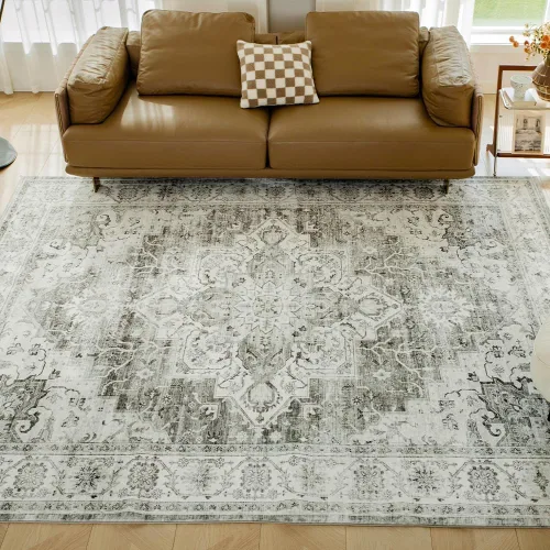 Miniatura 207 de Syalife 4x6 Alfombra Lavable para Área, Ultra Suave Antideslizante, Pila Baja, Alfombra Vintage Resistente a Manchas para Sala de Estar, Alfombra