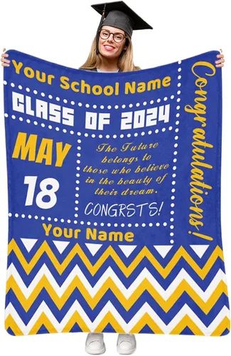 Miniatura 29 de Manta personalizada de graduación 2025, manta personalizada para regalo de graduación con nombre de la universidad, manta de felicitación