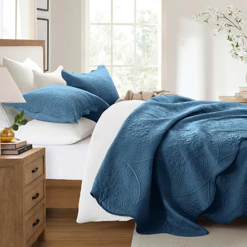 Miniatura 43 de MOONLIGHT20015 Edredón tamaño King (106 x 96 pulgadas) con 2 fundas de almohada (20 x 36 + 2 pulgadas) para todas las estaciones, juego de cama Azul