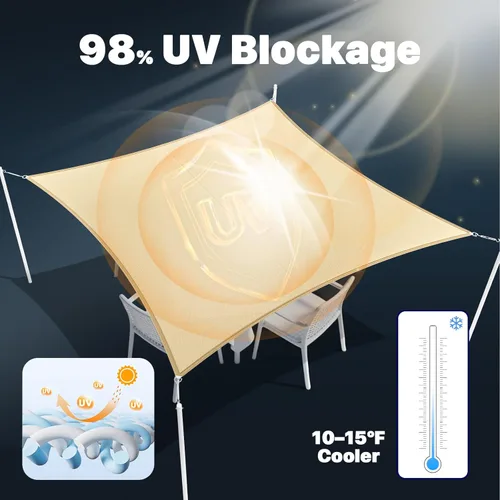 Miniatura 3 de Amgo Toldo Vela de Sombra Solar Impermeable Cuadrado Rectangular Beige de Tamaño Personalizado de 4' x 4', Pedido por Encargo UPF50+ AMWTPS14 Toldo