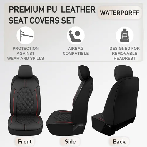 Miniatura 3 de CAROMOP Juego completo de fundas de asiento de automóvil de cuero PU de lujo, protectores de asiento impermeables con fundas de asiento de banco