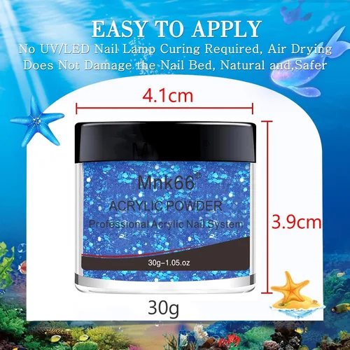Miniatura 6 de Polvo acrílico profesional con purpurina azul para extensión de uñas, flores 3D de arte de uñas francés, tallado de uñas, principiantes, regalo