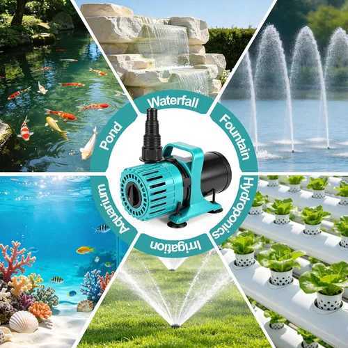 Miniatura 9 de Bomba de estanque de flujo ajustable, bomba de agua sumergible de 100 W con 600 a 1800 GPH, fuente ultra silenciosa y bomba de cascada con salida