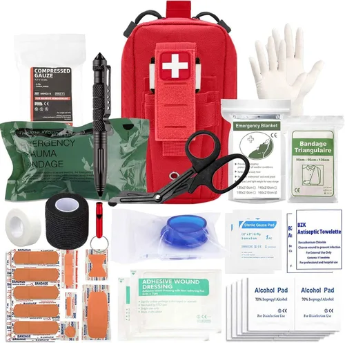Ifak Med Trauma Kit, Kit de primeros auxilios de emergencia táctica Molle, kit médico de supervivencia militar rojo Molle EMT, suministros de