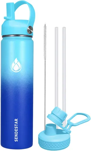Miniatura 61 de SENDESTAR Botella de agua aislada de 24 onzas, boca ancha, botella de agua de 24 onzas con tapa con popote, tapa de boquilla, acero inoxidable