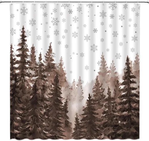 Miniatura 19 de GCTNBJL Cortina de ducha navideña para RV, diseño de árbol de pino, copo de nieve, estrella, bosque, vacaciones de invierno, naturaleza rústica