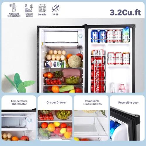 Miniatura 4 de DSF MVSFR321 - Mini refrigerador compacto de 3.2 pies cúbicos con congelador, una sola puerta, ahorro de energía, bajo ruido, bajo nivel de escarcha