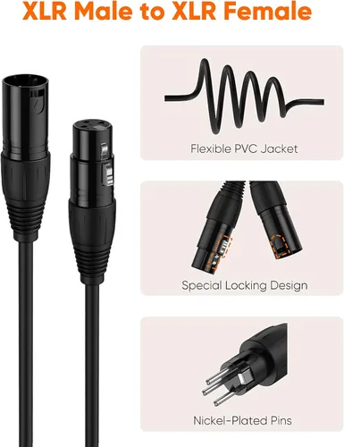 Miniatura 3 de CableCreation Cable XLR corto de 3 pies, cable de micrófono macho a hembra, balanceado de 3 pines compatible con micrófono Shure SM, Behringer