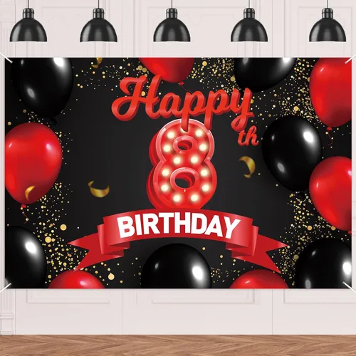 Miniatura 31 de Cartel de feliz cumpleaños 15 color rojo y negro, decoración temática de globos para niñas y mujeres, princesas de 15 años, fiesta de cumpleaños