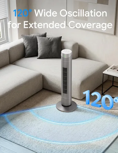Miniatura 44 de ZAFRO Ventilador de torre inteligente para dormitorio, ventilador de torre oscilante de 120°, 28 pies/s de alta velocidad, 12 velocidades, 4 modos
