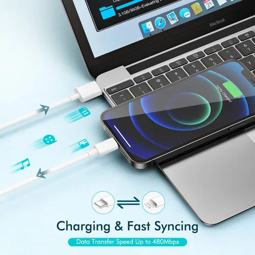 Miniatura 5 de Cargador rápido para iPhone, cable USB C a Lightning de carga rápida extra largo de 10 pies con bloque de cargador USB C para iPhone 20 W, enchufe