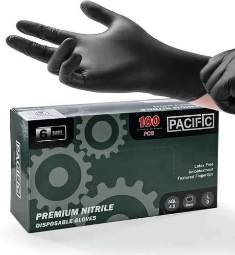 Miniatura 9 de PACIFIC PPE Guantes desechables de nitrilo negro resistentes de 6 mil, resistentes a productos químicos, seguros para alimentos, sin látex