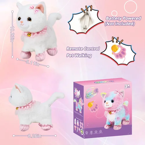 Miniatura 3 de Jimate Juguete electrónico interactivo de peluche robot que camina y ladra, gato de peluche con control remoto para niñas (gato blanco)