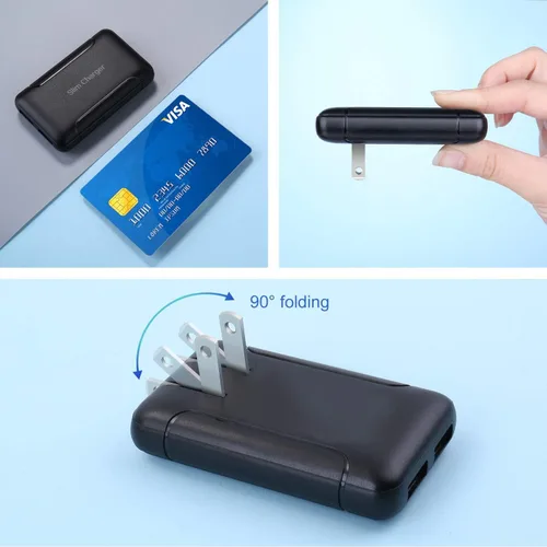 Miniatura 4 de Cargador de pared USB doble, [paquete de 2] cargador plano de pared USB delgado compatible con iPhone 16 15 14 Pro Max/13/12/11/Xr/Xs/X, Galaxy Negro