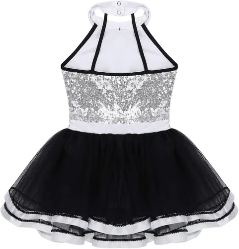 Miniatura 4 de Daenrui Vestido de baile con lentejuelas brillantes para niñas y niñas, con leotardo de ballet, falda tutú, jazz latino, moderno disfraz de baile