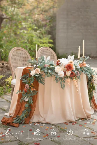 Miniatura 6 de Ling's moment Guirnalda de flores de otoño de 9 pies para decoraciones de fondo - Flores de arco de boda, eucalipto y rosa, guirnalda floral O