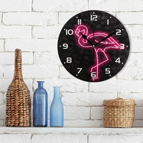 Miniatura 3 de Reloj de pared de flamenco neón analógico silencioso de cuarzo, reloj de escritorio redondo de 9.5 pulgadas, funciona con pilas, fácil de leer