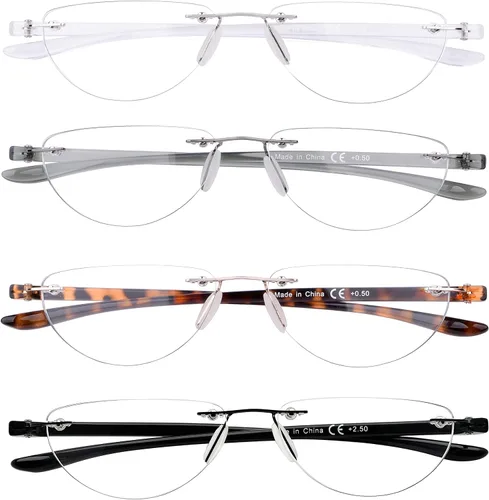 Miniatura 4 de Eyekepper Paquete de 4 lentes de lectura sin montura para mujeres y hombres, lectores de media luna +0.50