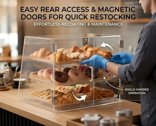 Miniatura 6 de YBSVO vitrina de panadería comercial de 3 niveles, vitrina de repostería de acrílico transparente de 21 pulgadas con bandejas extraíbles, gabinete