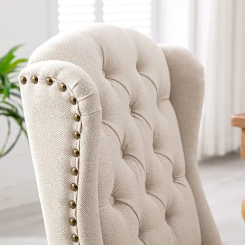 Miniatura 9 de DUOMAY Juego de 2 sillas de comedor modernas copetudas, sillas de comedor tapizadas de lino, sillas auxiliares sin brazos para cocina, comedor, Beige