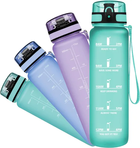 Miniatura 17 de Botella de agua – 16.9 fl oz – Botella de agua para niños, botella de sorbete a prueba de fugas, botella deportiva con marcador de tiempo, botella