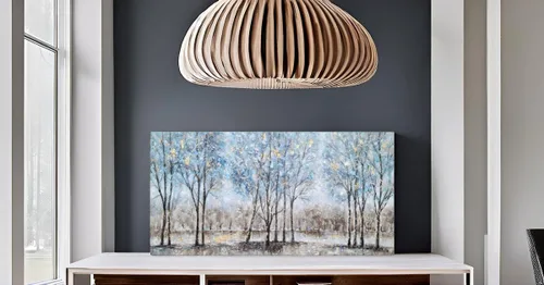 Miniatura 5 de NdcSkyArt Lienzo decorativo para pared con diseño de bosque, pinturas abstractas de árboles texturizadas pintadas a mano con lámina dorada