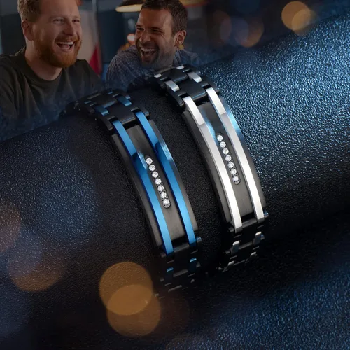 Miniatura 4 de Holizaly Pulsera curvada para hombre, chapado en iones negro y azul, regalos negros para hombres y mujeres, cumpleaños, día de San Valentín, joyas