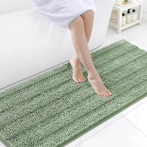Miniatura 23 de Grandaily Alfombras de baño de felpilla a rayas de 24 x 16 pulgadas, extra gruesas y suaves, absorbentes, parte trasera de goma, alfombra de ducha