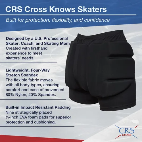 Miniatura 4 de CRS Cross Padded Figure Skating Shorts. Crash Pad Pants for Roller, Inline, Ice Skating, Snowboarding, and Skiing. Fall Impact Protection for Butt