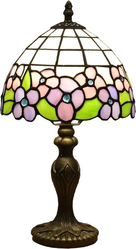 Miniatura 11 de Lámpara de Mesa Estilo Tiffany 3 Temperaturas de Color Lámparas de Vidrio Emplomado con Flores Rosas Lámpara de Mesa Pequeña Antigua para Mesita